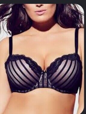 44F GORGEOUS City Chic Underwire Bra Satin band with sheer mesh ove nude cup NWT